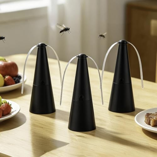 3 pièces Ventilateur Anti Mouche de Table, USB ou Alimenté par Batterie Chasse Mouche de Table, Repousse Mouches avec des Lames, Ventilateur Anti-Mouches Silencieux Portable pour intérieur extérieur