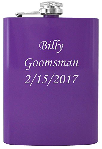 Gifts Infinity® Personalized 8oz Purple Stainless Steel Groomsman, Bridesmaid Flask - Engraved (1, Purple 1)