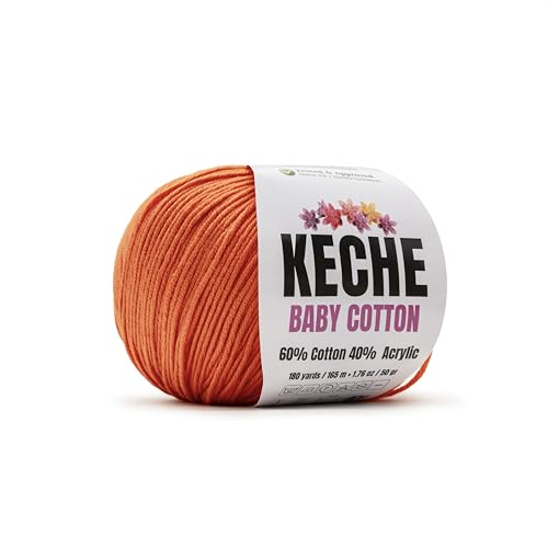 Keche Baby Cotton 60% Cotton 40% Acrylic Yarn Soft Cotton Yarn for Crochet and Knitting Amigurumi Yarn 1 Skein/Ball 1.76 Oz (50g) / 180 Yrds (165m) - Orange