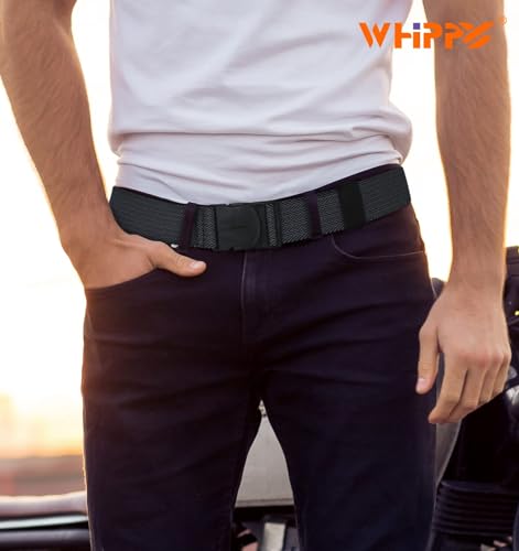 Image of WHIPPY Mens Elastic Stretch Belt Unisex Adventure Web Belt for Women Men with Non-Metal Buckle Adjustable Belts