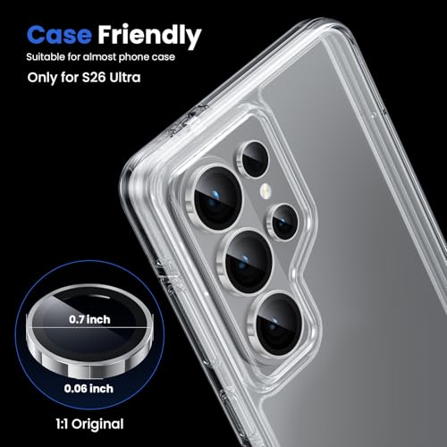 Image of WSKEN for Samsung Galaxy S26 Ultra Camera Lens Protector - Ultra Thin Case Friendly, 9H Shatterproof Tempered Glass with Anti Scratch Metal Circle Camera Screen Protector Cover Accessories, Silver