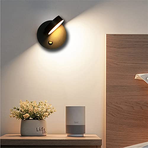 Applique Murale Interieur LED Rotative à 360° Le noir Lampe Murale Moderne Appliques Murales Luminaire Mural Intérieur Blanc chaud Aluminium Lampe de Mur pour Chambre à Coucher Salon Bureau Couloir Cover