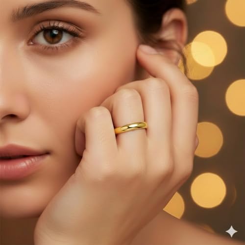 Image of Classic Gold Plated Plain Wedding Band Ring for Men and Women, Minimalist Smooth Design