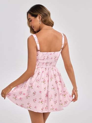 Image of KUTUMAI Floral Corset Mini Dress Summer Flowy A Line Smocked Short Dresses for Women 2025 Sundress with Pockets