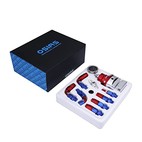 Osias Universal Adjustable Fuel Pressure Regulator Kit +160 Psi Pressure Gage An6 Fitting Connectors Kit Red&Sliver #TOP1