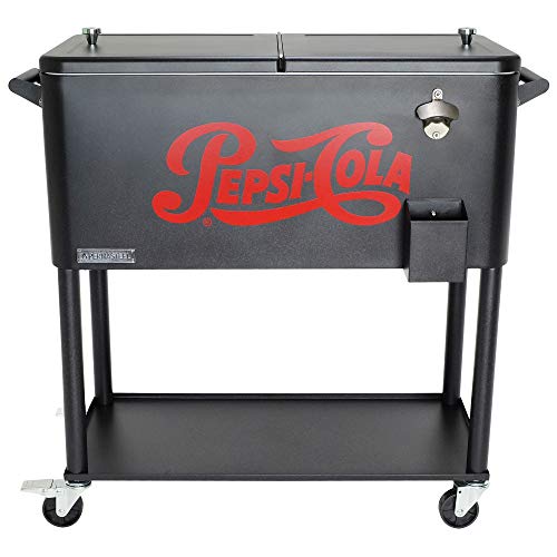Permasteel PS-206-PEPSI-AM 80 qt. Vintage Pepsi-Cola Portable Rolling Patio Cooler, Matte Graphite
