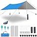 WADEO tienda de campaña lona 3.6m x 3.6m impermeable anti-UV, tienda de sol en la playa para 3-8 personas, tienda de playa con postes y ancla de arena, para camping senderismo picnic al aire libre