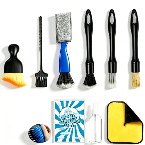 Riomh 9 Pcs Car Detailing Brushes Kit, Car Interior Cleaning Supplies with Cleaning Gel