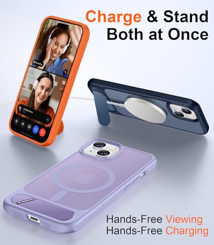Image of Magnetic Compatible with iPhone 14 Case /iPhone 13 Case,[Built-in Invisible Kickstand][Compatible with MagSafe][Military Grade Shockproof] Slim Translucent Matte Phone Case for iPhone 14 /13 6.1 inch