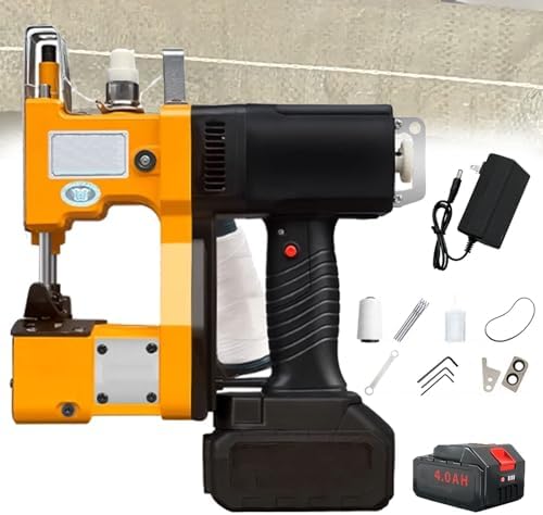 Cordless Handheld Bag Closer Sewing Machine - Automatic/Manual Stitcher for Rice, Woven, Sack, Paper & Plastic Bags - Includes Sewing Thread & 4.0AH Battery