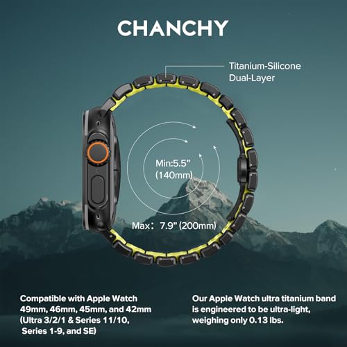 Image of CHANCHY Titanium Band Compatible with Apple Watch Ultra 3 /2 /1 Band 49mm 46mm 45mm 44mm 42mm, Luxury Band Titanium Silicone Dual-Layer Link for Men iWatch Series 11 10 9 8 7 6 5 4 SE
