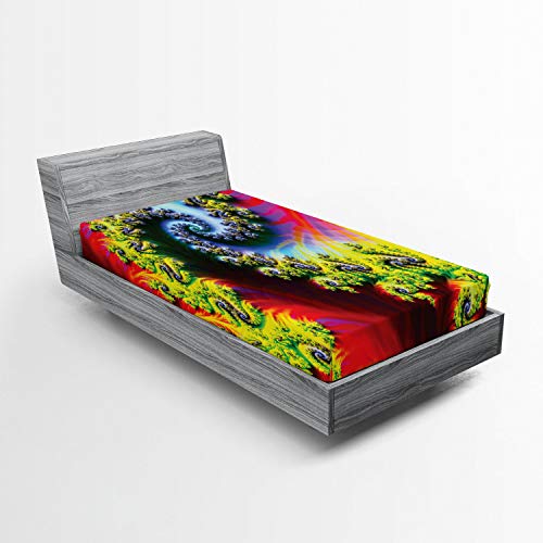 Ambesonne Astral 2 Pack Fitted Sheet, Abstract Fantasy Psychedelic, Bed Cover All-Round Elastic Deep Pockets 2 Pieces, Package Contains 2 Twin Size Fitted Sheets, Red