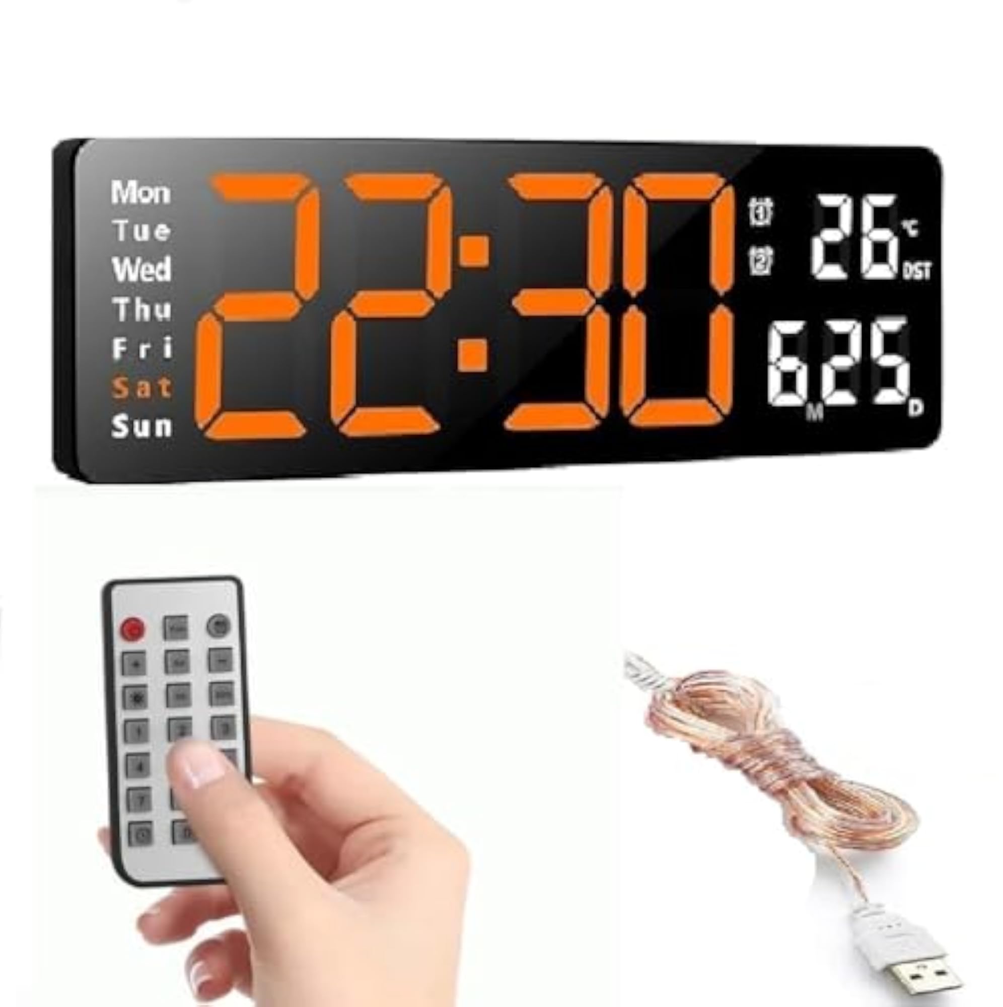 Digital Wall Clock, 16" Large Display with Remote Control
