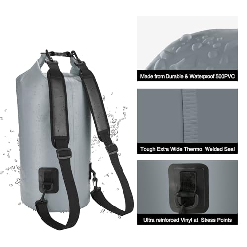 Image of Piscifun Dry Bag, Waterproof Floating Backpack 10L with Waterproof Phone Case for Boating, Kayaking, Fishing, Grey 10L