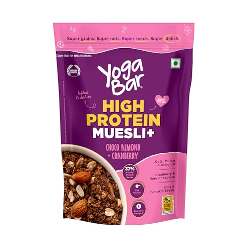 Yogabar Super High Protein Muesli 850g | 21g Protein | With Probiotics and Whey | No Refined Sugar | Easy on gut | Choco Almond | Protein Snack | High Fiber Food | Breakfast Cereal
