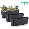 Skelang 3 Pcs Rectangular Plant Pot, 12 Flower Planter Box, Windowsill Container for Succulent, Herb, Vegetable (Black)
