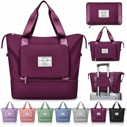 Image of Women's 41 L Expandable Travel Duffle Bag, Nylon Foldable Luggage Hand Bag with Carry Handles, Shoulder Strap and Front Pocket for Trips, Weekend Travel, Airport and Overnight Use