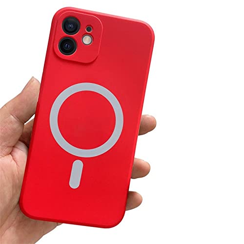 Coque magnétique iPhone 12 silicone rouge compatible chargement sans fil Magsafe