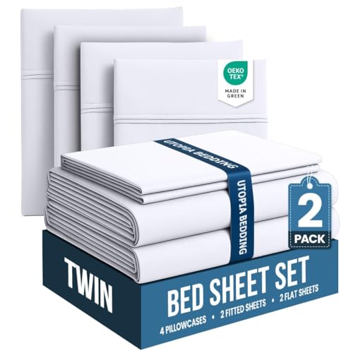 Utopia Bedding Twin Bed Sheets Set - Pack of 2 Sheet Sets - Perfect for Spa, Hotel, & Guest Bedroom - Brushed Microfiber - Shrinkage and Fade Resistant - Easy Care (White)