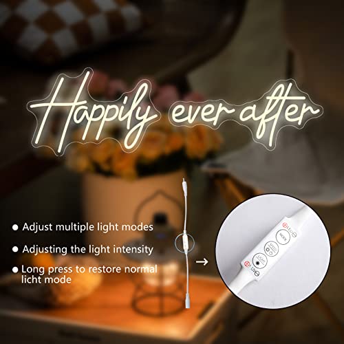 Image of Happily Ever After Neon Sign Large, 38.4 Inch Neon Light Sign Art Decorative with Dimmer for Engagement,Birthday,Wedding,gift for girl,Home Wall Decor,Living room Decor