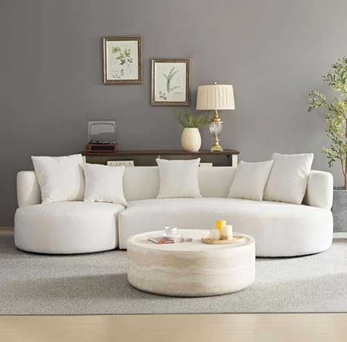 Image of Curved Sofa for Living Room - Modern Boucle Modular Sectional Set, 4 Seat Upholstered Couch for Bedroom, Home Office (Beige, 4 Seater)