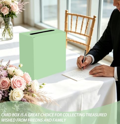 Image of SietDESEO Sage Green Card Box for Graduation Large Cardboard Gift Card Box Holder for Wedding Reception Birthday Graduation Baby Shower Raffle Ticket Box with Slot
