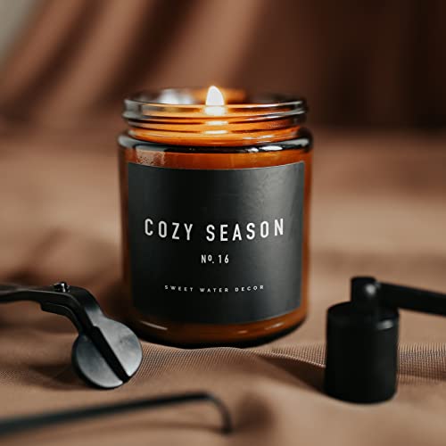 Sweet Water Decor Cozy Season Soy Candles - Fall Candles with Woods, Warm Spice, and Citrus Scent for Home Decor - Soy Candle with 40 Hours Burn Time - 9Oz Black Lid Amber Jar Candles Fall Scents - Thumbnail 3