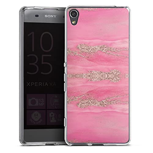DeinDesign Coque en Silicone Compatible avec Sony Xperia XA Etui Silicone Coque Souple Paillettes Look Marbre Rose