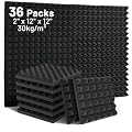 Focusound 36 Pack Sound Proof Foam Panels for Walls, 12" X 12" X 2" Pyramid Acoustic Foam Panels High Density Noise Reduction Soundproof Wall Panels for Office Studio Game (Black)