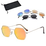 Netrox® Gafas de sol redondas estilo retro | Protección UV400 con lentes polarizadas | Gafas unisex con estuche | Marco de metal vintage 70 con cristal espejado | Gafas de sol para hombre y mujer