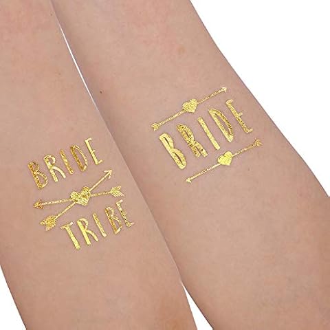Konsait Hen Party Gold Temporary Tattoos, 14 Bride Tribe Tattoos and 2 Bride Tattoos Hen Do Night Accessories Cover