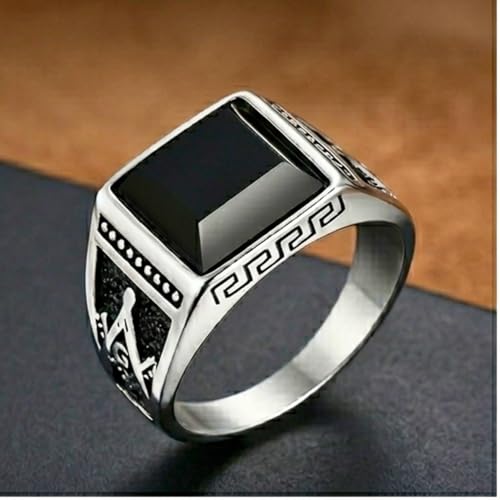 Image of THE MEN THING Cubic Zirconia Ring for Men (Steel Colour),Luxury Thick Solid 316L Stainless Steel Ring with Oval /Squre Square Gemstone - Ring Jewelry (Cubic Zirconia, 20)