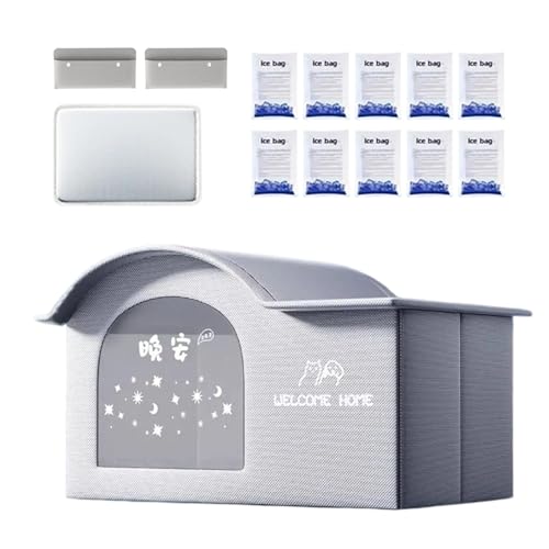 Lunaobrik Caseta refrescante exterior gato – Refugio de verano con gato fresco | Refugio en forma de Grocha con paquetes fríos, impermeable y plegable para perros y pequeños animales para