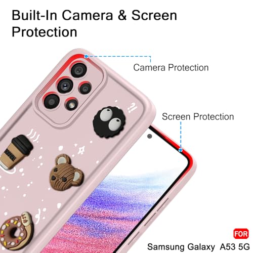 Image of TheGiftKart Back Cover Case for Samsung Galaxy A53 5G | Cute Fun Cartoon 3D Bear Coffee Case | Full Camera Protection | Shockproof Back Cover Case for Samsung Galaxy A53 5G (Silicone, Pink)