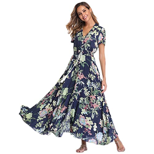 Robe d'été bohème floral femme manches courtes cordon taille XXL 33