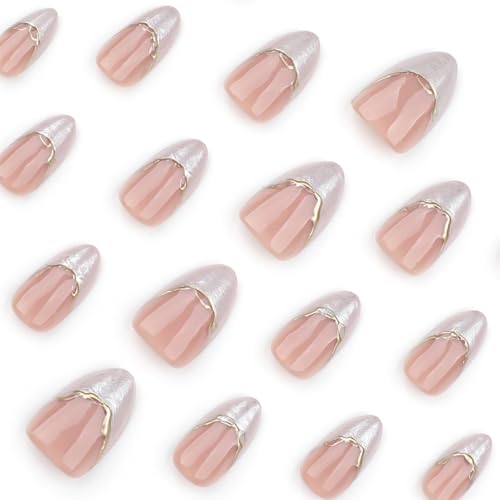 Image of Secret Lives Almond Press-On Nails - White Gradient with 3D Design Wearable Artificial Nail Tips 24-Pieces False Nail Set with Kit