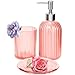 Accessoires de günstig Kaufen-JUPELI Badezimmer Set 3 Teile, Glas Badset Badezimmer Zubehör Set, Modern Seifenspender Set Bad mit Seifenspender, Seifenschale, Zahnputzbecher, Bad Accessoires Badset für Bad, Waschbecken (Rosa)