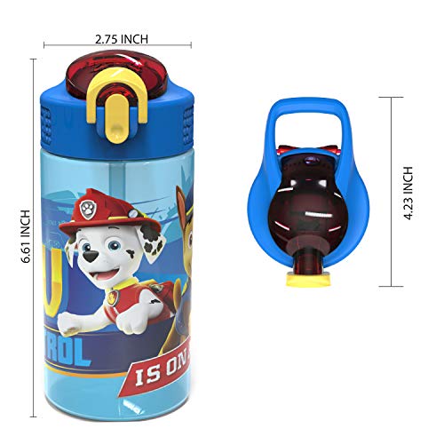 Image of Zak Designs 16oz Kids Durable Plastic Spout Cover and Built-in Carrying Loop, Leak-Proof Water Bottle Design for Travel (16 oz, Paw Patrol Marshall),PWPT-T123