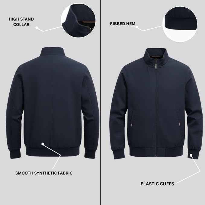 Image of GRECIILOOKS Stylish Jacket For Men | Regular Fit Zip-Up Casual jacket | Polyester-Cotton Bomber jackets for men