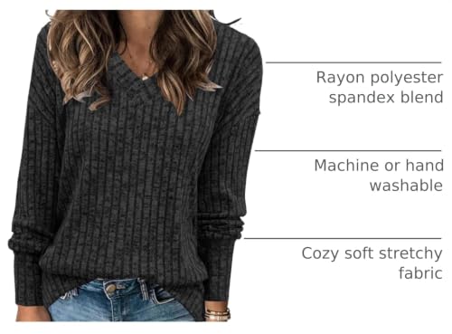Image of Womens Sweaters V Neck Long Sleeve Shirts Loose Casual Fall Fashion Sweatshirts