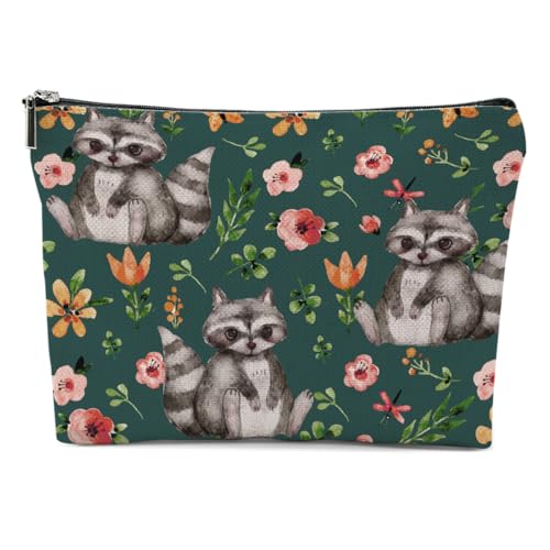 Raccoon Gifts Floral Raccoon Makeup Bag, Racoon Gift Cosmetic Bag Travel Pouch, Raccoon Animal Lovers Gifts for Women Girls Daughter Sisters Coworker Friends Niece Friendship Graduation Birthday Gifts