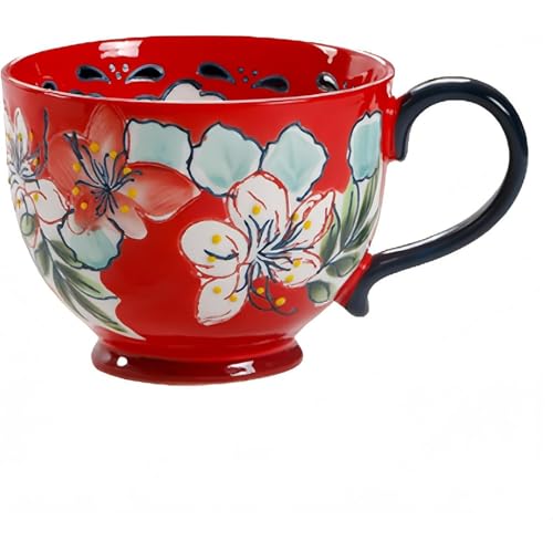 Wnbsiue マグカップ おしゃれ 陶器 大きい 可愛い コップ 和風 セラミックカップ個性的手描き水杯アイデア高ルックスレリーフマグカップ大容量朝食ミルクコーヒーカップ 焼き物 陶芸 和風 和食器 モダン マグ 美しい 無地 コーヒー マグ 500ml
