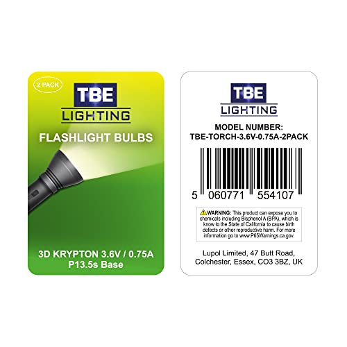 Tbe Lighting Replacement 3 Volt / 3D 3.6 Volt, 0.75A Bayonet Base P13.5 Krypton Flashlight Bulbs, Pack Of 2 Energy Efficient Flashlight Krypton Bulbs To Fit A Standard 3D Torches #TOP3