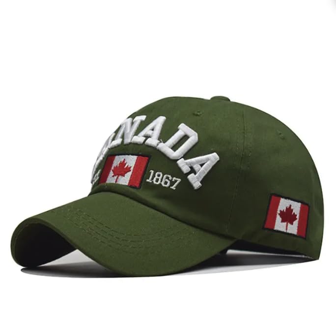 Casquette de Baseball Canada Unisexe Vert – 100% Coton – Feuille d'Érable Brodée – Réglable – Casquette Sport et Loisirs pour Homme et Femme