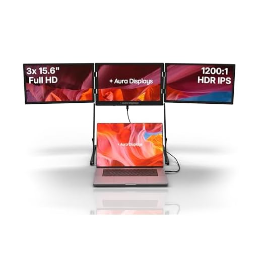 Aura Displays Triple Aero 15.6” Pro Max | Premium Triple Portable Monitor Extender | Full Aluminum | Quad Screens | 3×15.6” FHD 1080P HDR IPS | USB-C & HDMI | Compatible with 11-18” Laptops