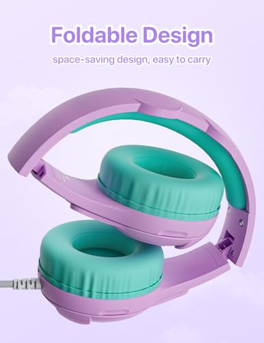 ZIUMIER Kids Headphones, with Microphone, 80/90dB Volume Limiter, Audio Sharing Port, 3.5mm Wired Toddler Headphones for School Travel - Image 6