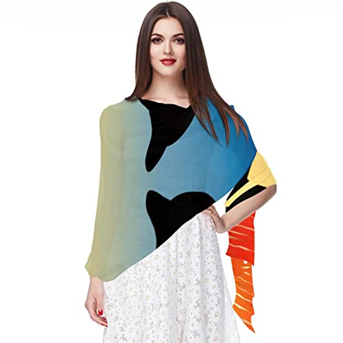 Foulard en mousseline de soie pour femme multicolore au motif océan