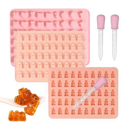3 Moules à Bonbons Silicone Anti Adhésif de Qualité Alimentaire, Moule Ourson Silicone, Avec 3 Compte Gouttes Moules en Silicone pour Chocolat pour Chocolat...