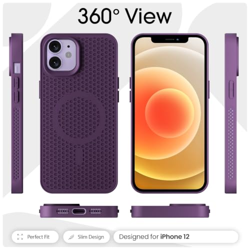 Image of Pikkme Back Cover for iPhone 12 /12 Pro | Honeycomb Cooling Design | Silicone Heat Dissipation | Mag-Safe Compatible | Shockproof Camera Protection Bumper Case (Purple)