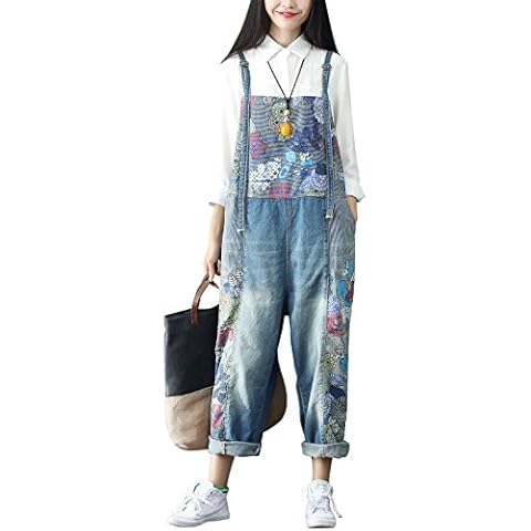 Yeokou Women's Loose Baggy Denim Wide Leg Jumpsuit Rompers Overalls Harem Pants (One Size US S-L, Style 67 Flower) Cover